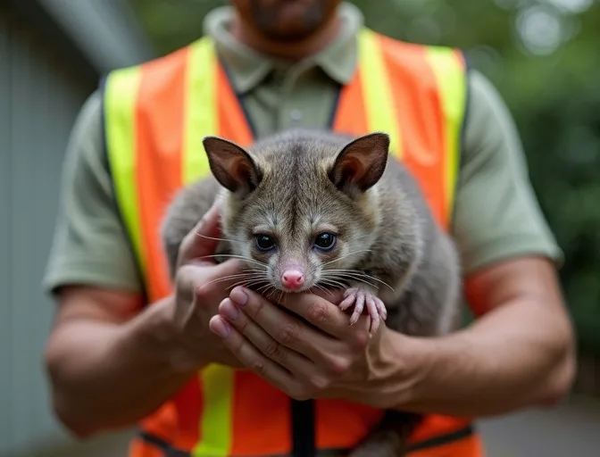 Animal handler safely recovering a deceased possum in Roxburgh Park
